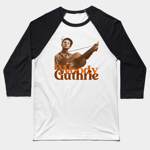 Woody Guthrie Sepia Fade Baseball T-Shirt by darklordpug